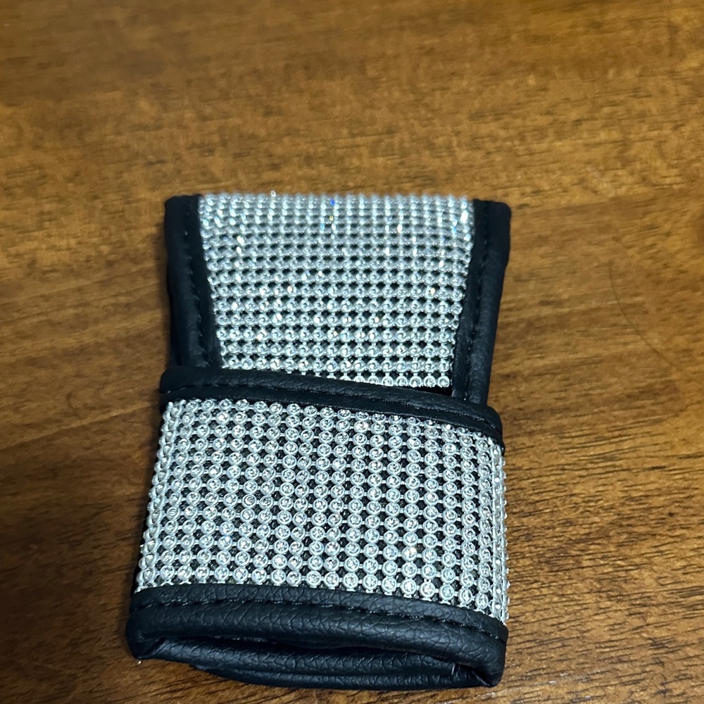 Rhinestone-Studded Black and Silver Gear Shift cover